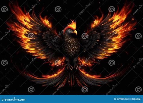 Phoenix with Fire Blazing Wings Stock Illustration - Illustration of ...