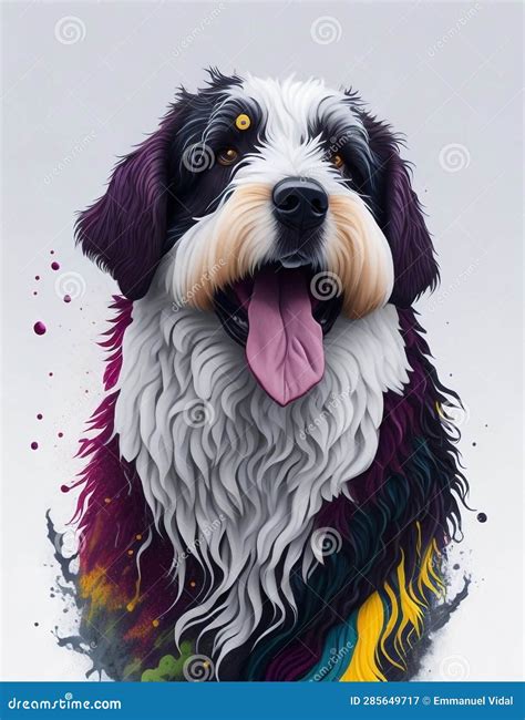 Polish Lowland Sheepdog Dog White Background Splash Art 1 Stock ...