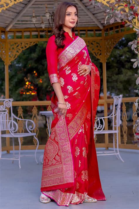 Enchanting Dark Pink Soft Banarasi Silk Saree With Imaginative Blouse ...