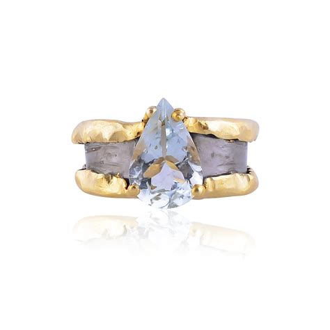 Handcrafted Silver Gold Black Plated Aquamarine Ring – Adore Jewels