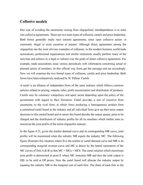 Collusive models - Micro Economics I - UoK - Studocu