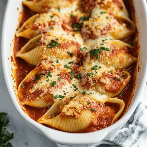 Stuffed Shells: Large Pasta Shells Filled with Ricotta Cheese and Baked ...