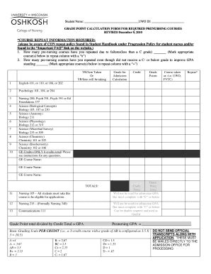 Fillable Online uwosh Revised GPA Calculation Form College of Nursing ...