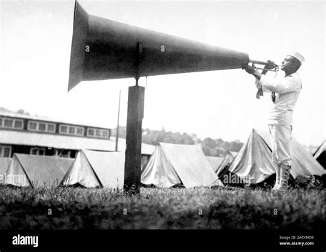 US navy training camp. Historical image of a sailor playing a bugle ...