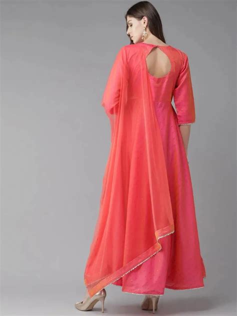 Buy Pink Zari Work Chanderi Dress With Dupatta Online at Rs.1539 | Libas