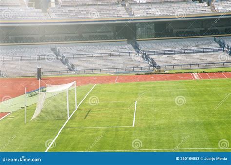 Soccer Football Goal with Green Grass in Stadium Stock Image - Image of ...