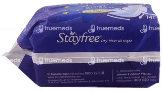 Stayfree Dry Max All Night Ultra Dry Xl 14 Sanitary Pad - Uses, Side ...