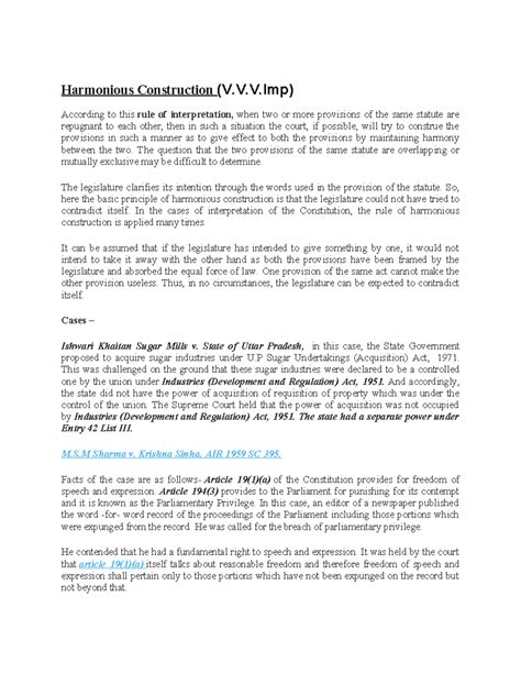 Harmonious Construction - V.V) According to this rule of interpretation ...