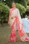 Buy Red Viscose, Georgette, Crepe Blossom Print Embellished Saree With ...