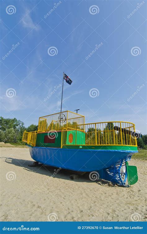 Childrens Playground Tugboat Pirate Ship Stock Photo - Image of wheel ...