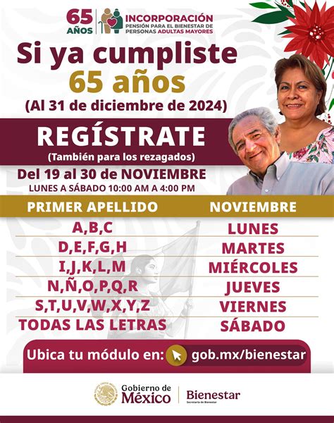 Registro para Pensión de Adultos Mayores de 65 años o más, del 19 al 30 ...