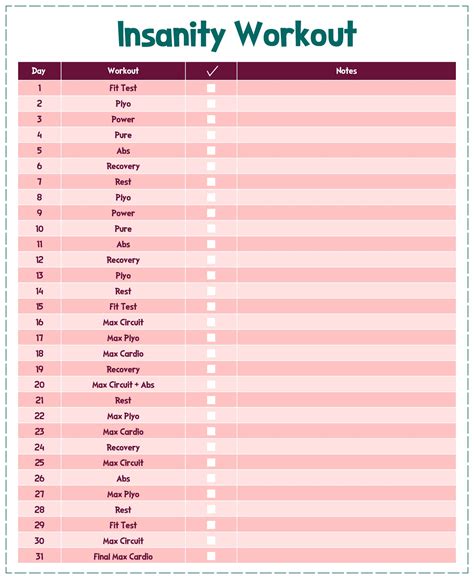 Insanity Workout Schedule - 10 Free PDF Printables | Printablee