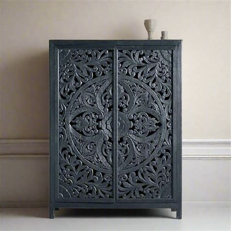 Lombok Handcarved 2 Door Wardrobe Indigo Blue – Luxury Handicrafts