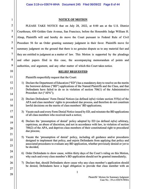 Motion for Summary Judgement is Sweet v Cardona(DeVos) : r/BorrowerDefense