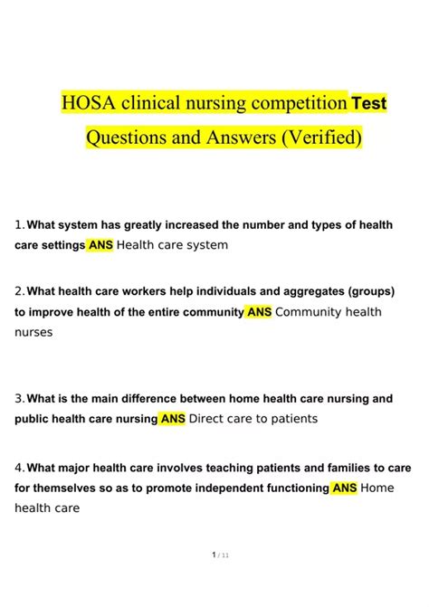 HOSA clinical nursing competition Test Questions and Answers (2024 / ...