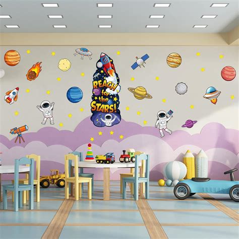 Buy 47 Pcs Space Themed Wall Stickers Space Classroom Bulletin Board ...