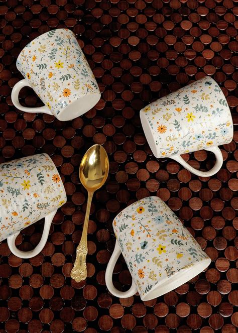 Get Handmade 300Ml Floral Print Coffee Mug Set Of 4 at ₹ 1440 | LBB Shop