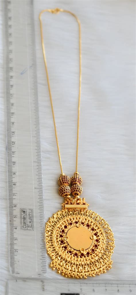 Gold tone pink-green round pendant Kerala style kodi necklace dj-40826 ...