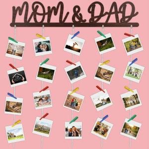 CVANU MOM & DAD MDF Cutout Photo Display Hanging with Clips-Rope for ...
