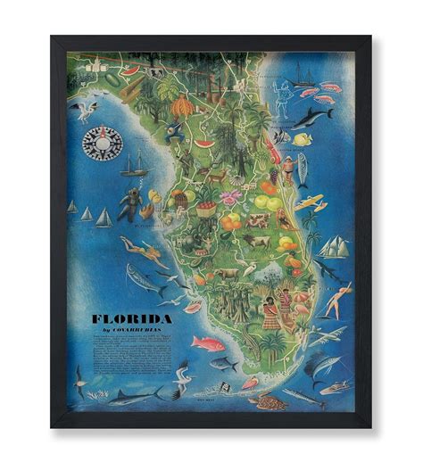 Poster Master Vintage Map Poster - Retro Florida Print - Pictorial ...