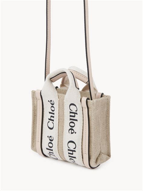 Chloé Nano Woody Tote Bag In Linen | Chloé PT