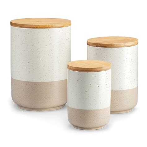 Buy vancasso Sabine Ceramic Canister Set with Airtight Wood Lids - 3 ...