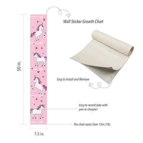 Buy Unicorn Wall Sticker Growth Chart for Kids, Height Chart for Boys ...