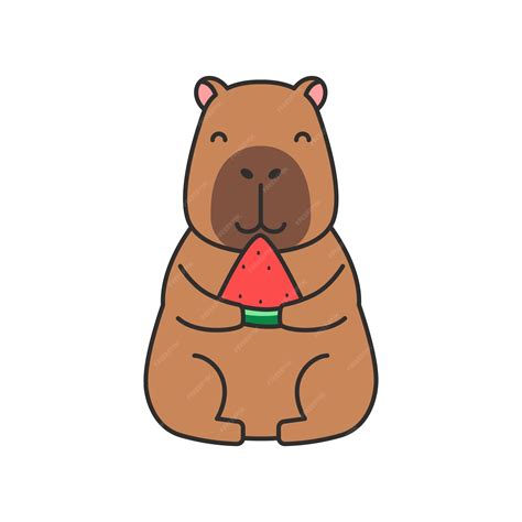 Капибара с арбузом Милый персонаж мультфильма Векторная иллюстрация ...