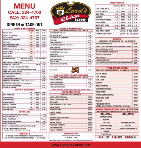 Lord-Clambox-Menu - Lords Clam Box