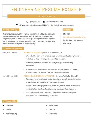 Engineering Internship Resume Examples 的图像结果