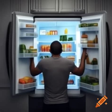 Man entering a cold food refrigeration room from behind on Craiyon