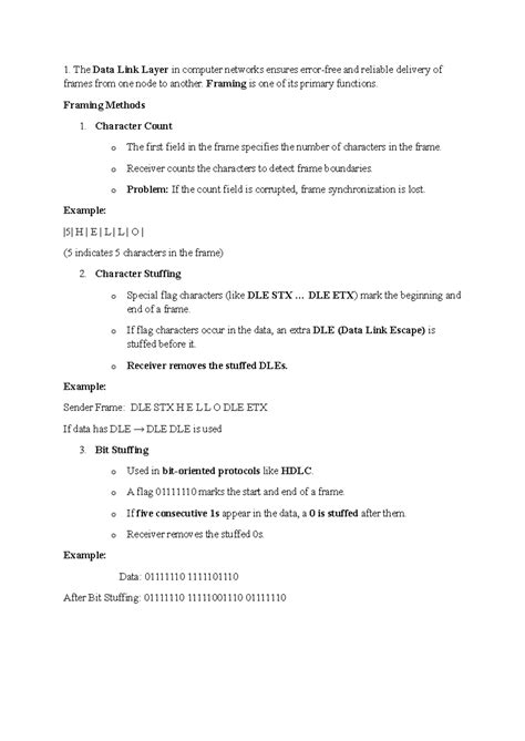 Data Link Layer Framing Methods - CS 101 Final Exam Notes - Studocu