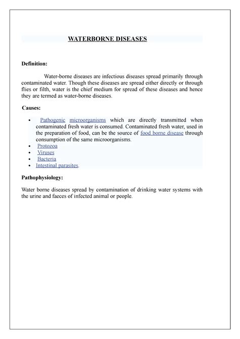 25A. Water Borne Disease- 1 - WATERBORNE DISEASES Definition: Water ...