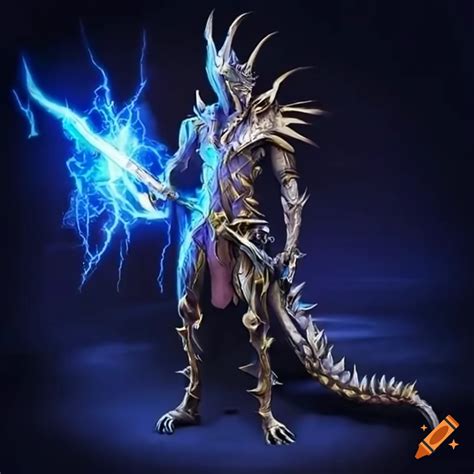Illustration of a lightning dragon humanoid with an electric sword on Craiyon - illustration of knights with electrical swords