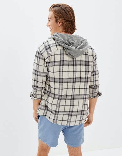 Buy American Eagle Men White Super Soft Hooded Flannel Shirt Online