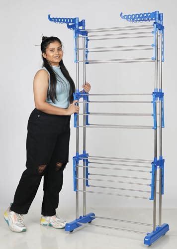 LAKSHAY 2 Pole 3 Tier Cloth Drying Stand 3 Layer Stainless Steel Rust ...