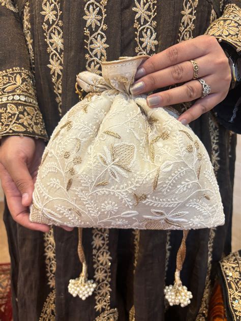 Ivory Chikankari Potli