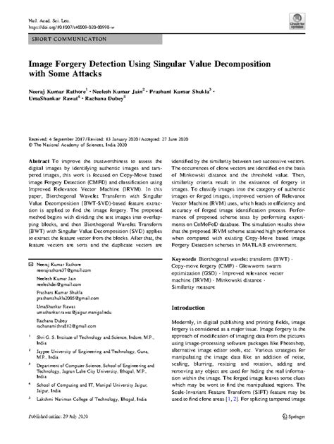 Image Forgery Detection Using Singular V - In this paper, Biorthogonal ...