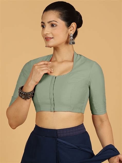 Buy Salma Elbow Sleeves Saree Blouse in Peacock Green – Binks