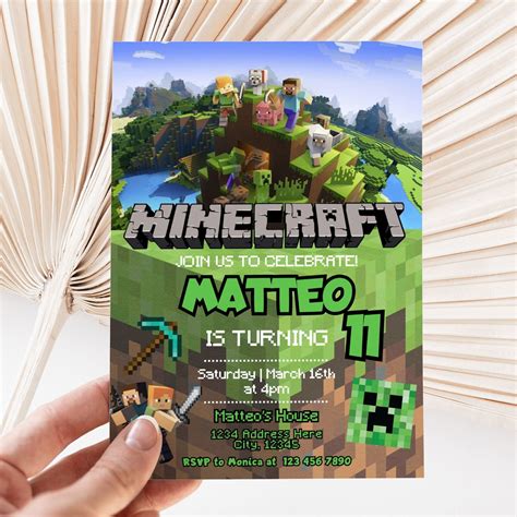 Minecraft Editable Birthday Invitations
