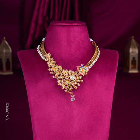 Designer Gold Floral Necklace with Diamond Accents & Butterfly Detail ...