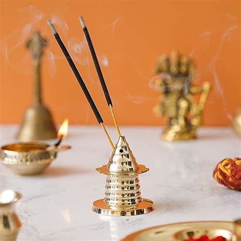 eCraftIndia Golden Brass Agarbatti Stand for Pooja - Incense Stick ...