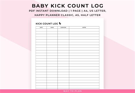 Fetal Kick Count Chart. Baby Kick Count Tracker. Printable Fetal Movement Log. Kicks Counter ...