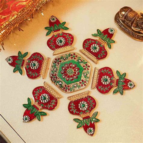 Buy Festive Red Kalash Acrylic Rangoli Set Online in India - Mypoojabox.in
