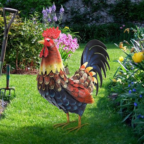 Buy chisheen Rooster Decor Garden Statue Metal Chicken Yard Art ...