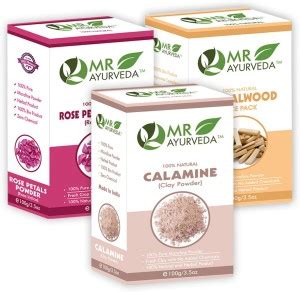 MR Ayurveda 100% Natural Calamine Clay Powder, Rose Petals Powder and ...