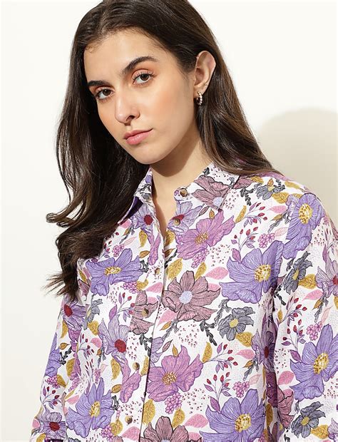 Buy Pure Linen Floral Print Spread Collar Shirt at Marks & Spencer