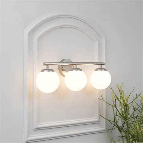 HOLLIS 3 Light Bathroom Wall Light with Opal Glass In Nickel Finish ...