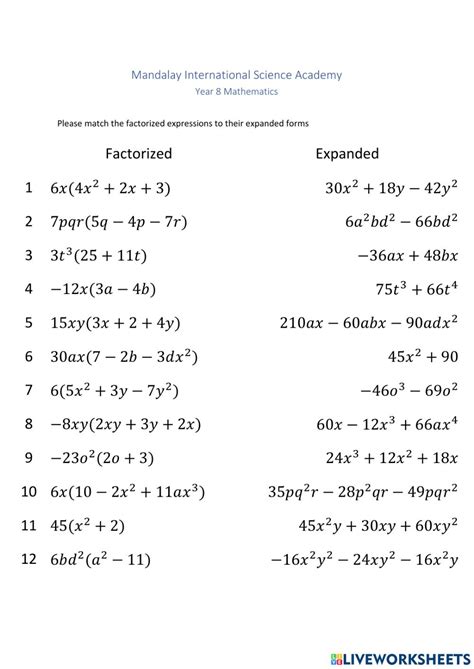 Image result for Factorization Class 8 Worksheets