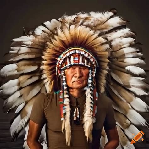 Native american chief with a feather headdress on Craiyon